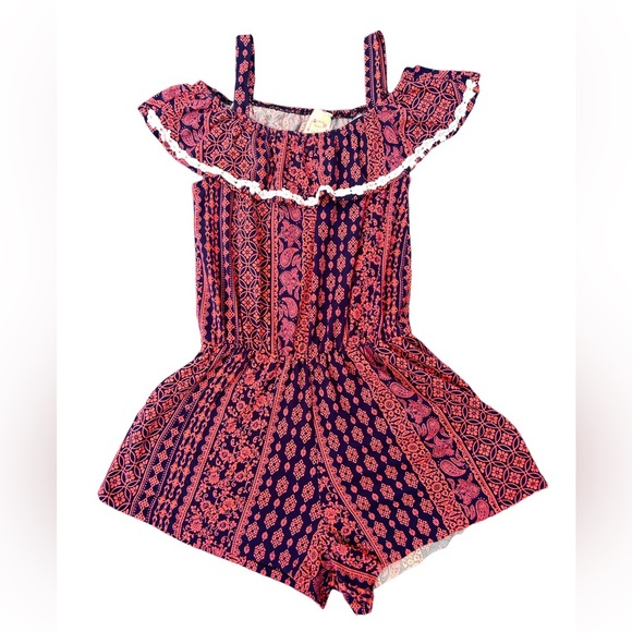 Heart & Arrow Girl’s Navy & Neon Pink Romper Size 10 - Picture 1 of 5